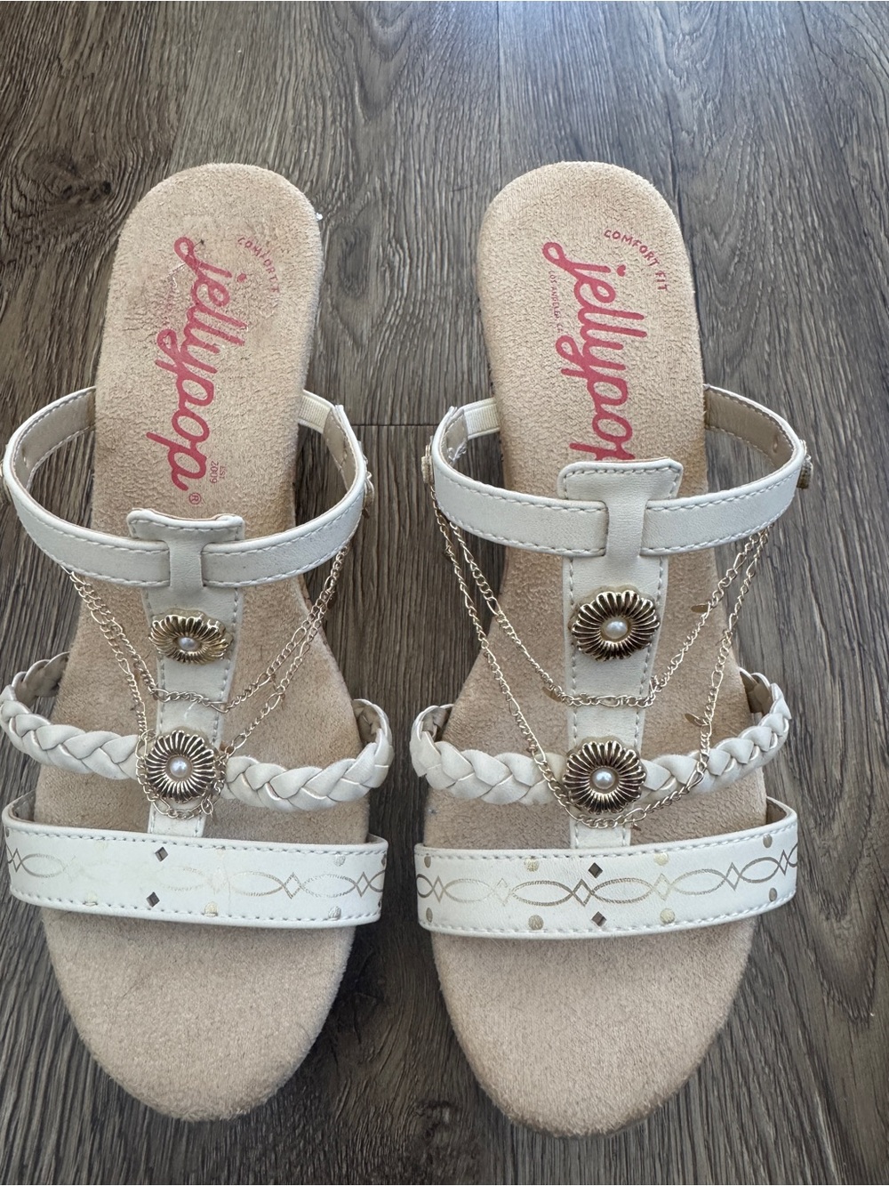Jellypop White Braided Chain Slide Sandals/Wedges